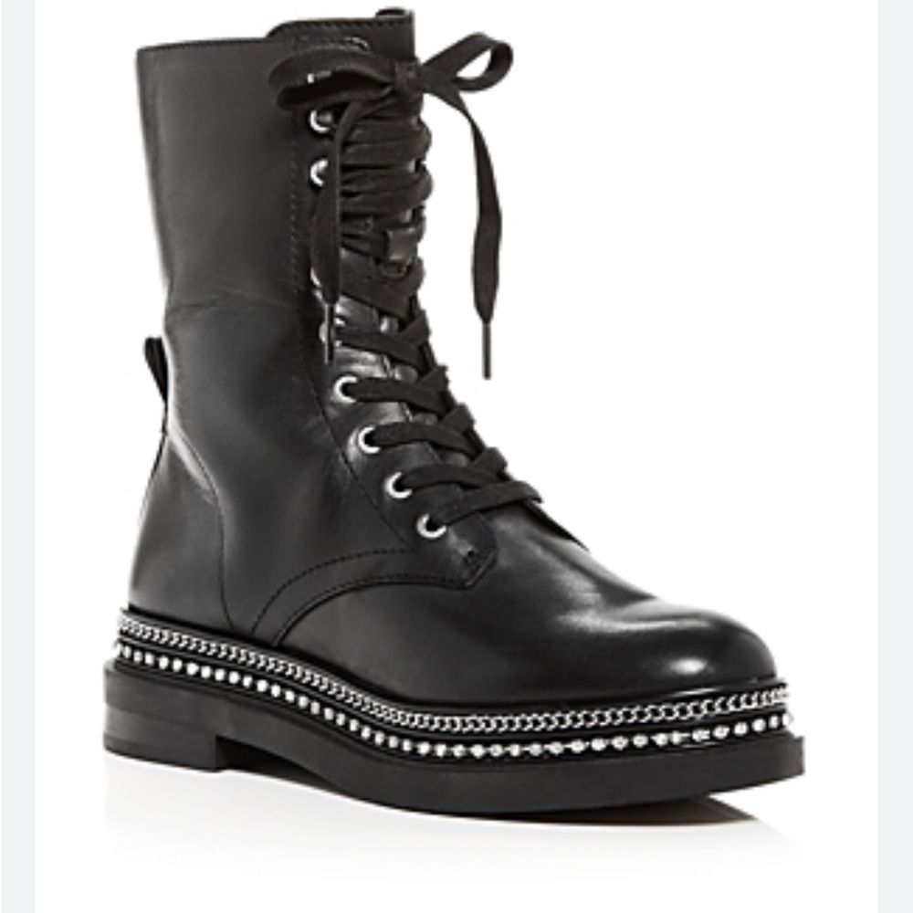 Vince Camuto Branda Black Leather Round Toe Lace Up Combat Boots Size 6.5